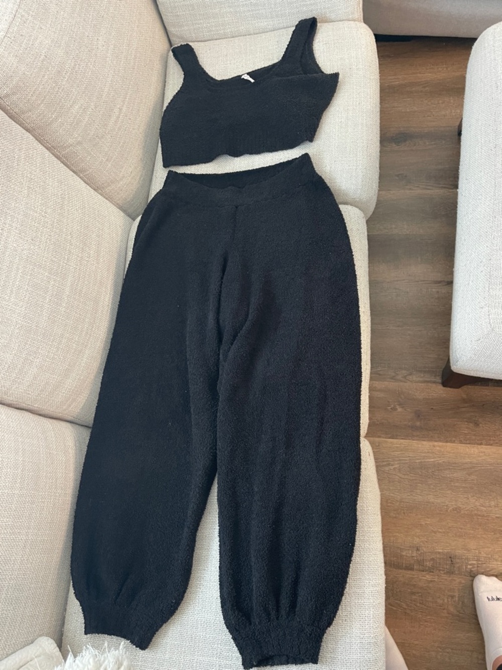 Anthropologie Daily Practice Black Cozy Knit Sweater Crop Tank and Jogger Set